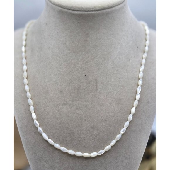 Rice White Mother of Pearl Shell Bead Necklace - 20" - Picture 1 of 2